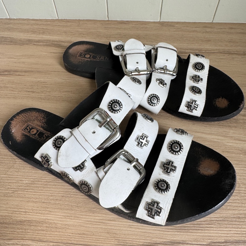 Sol Sana White Leather Sandals